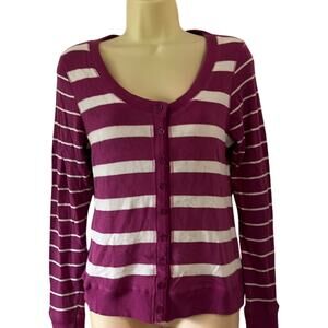 Poof Excellence M Raspberry & White Striped Knit Cardigan Top